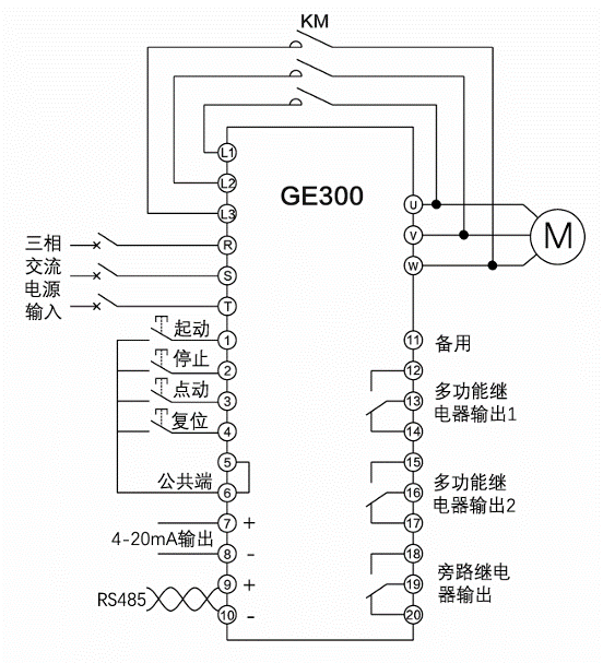 GE300系列软起动器端子接线示意图