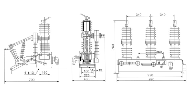 ZW32-12G系列户外真空断路器外形尺寸