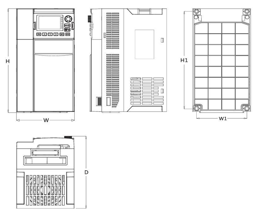 Outline and Installation Dimensions of SKF8000 Series Vector Frequency Converter