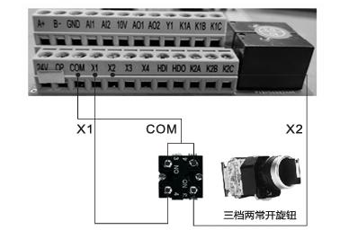 Wiring Diagram for External Three-gear Switch Forward/Reverse Connection of SKF8000 Series Vector Variable Frequency Drives